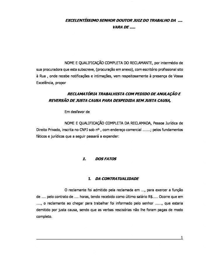Contestação da Reclamada. Reclamatória Trabalhista. Negativa de Vinculo Empregatício. Serviço Eventual.