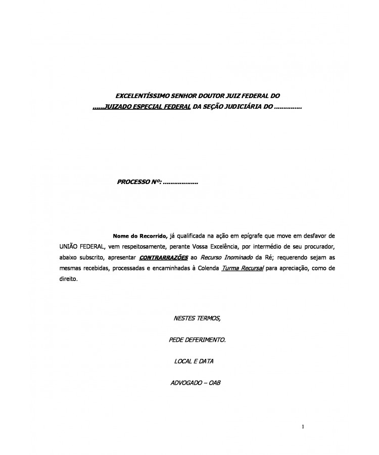 Contrarrazões à Recurso Inominado. União Federal. Suspensão Indevida da Pensão paga à filha de Servidor Federal maior de 21 anos.