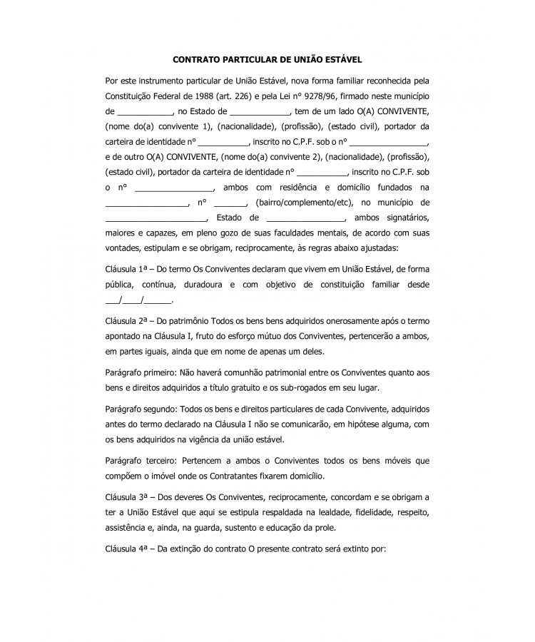 Contrato Particular de União Estável com Comunhão Parcial de Bens.