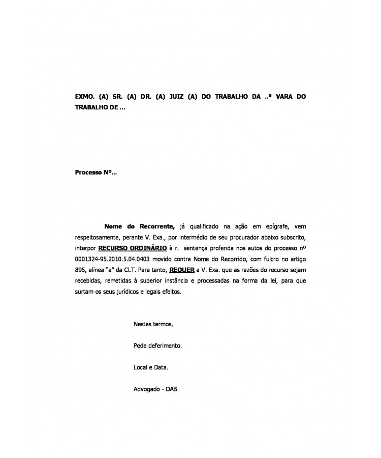 Recurso Ordinário do Reclamante. Supressão de Horas Extras.