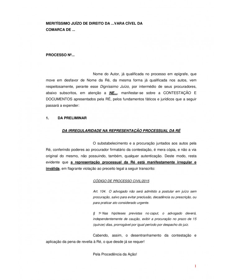 Réplica à Contestação. Consumidor. Empresa de Telefonia. Perda do número. Linha Habilitada por terceiro.