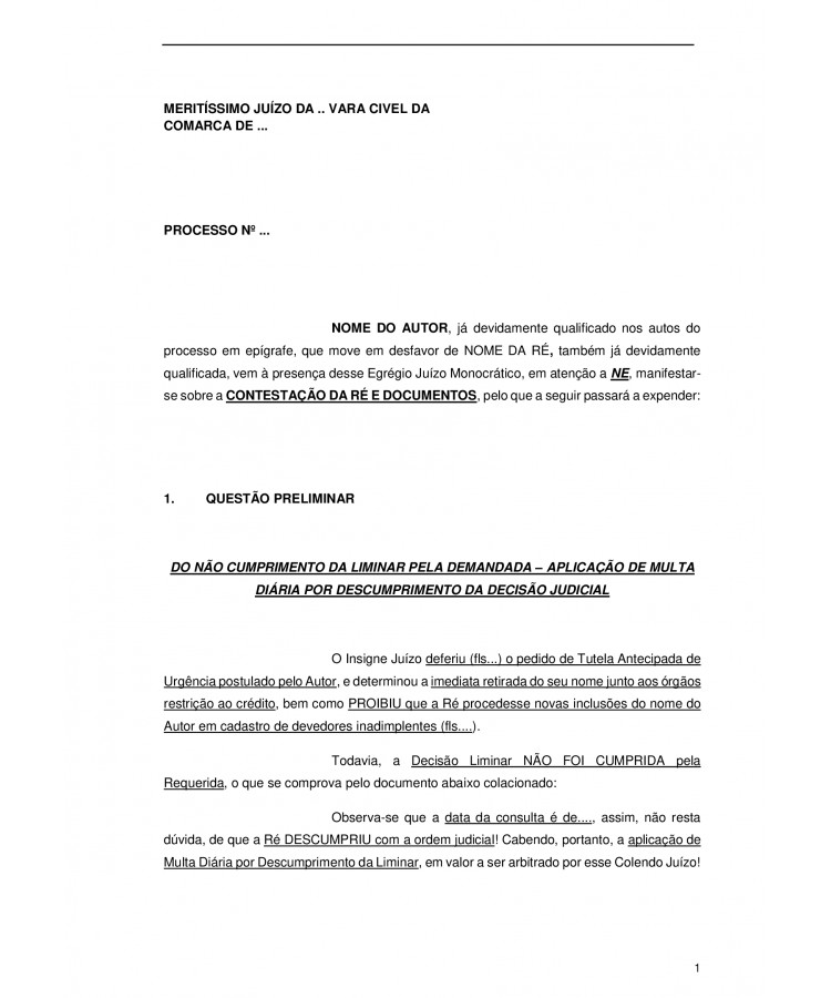 Réplica à contestação da Ré. Consumidor. Cobranças Abusivas. Ensino Superior. Matrícula Cancelada. Inscrição Creditícia Indevida.
