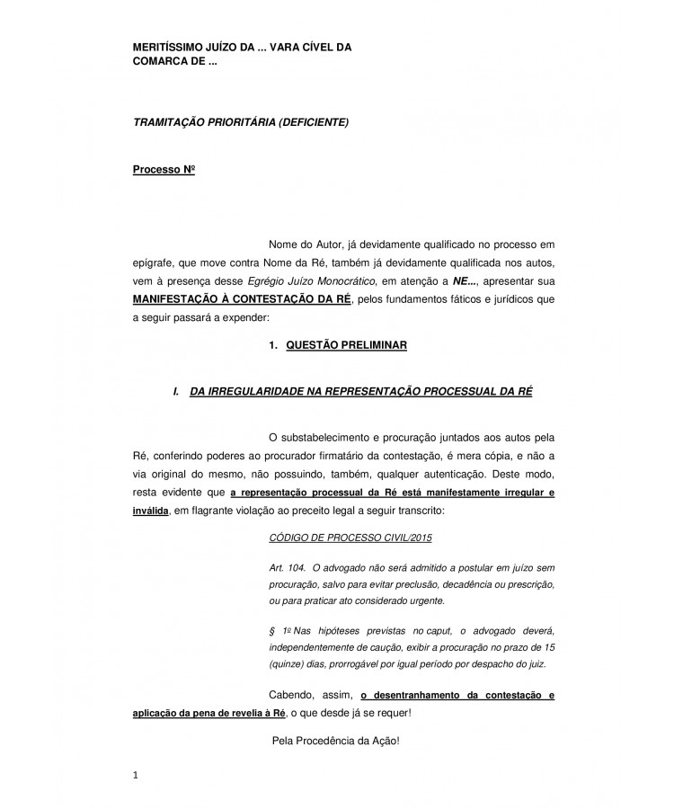 Réplica à contestação. Indenização Securitária. Invalidez Permanente por Acidente.
