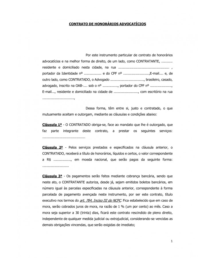 Contrato de Honorários Advocatícios.