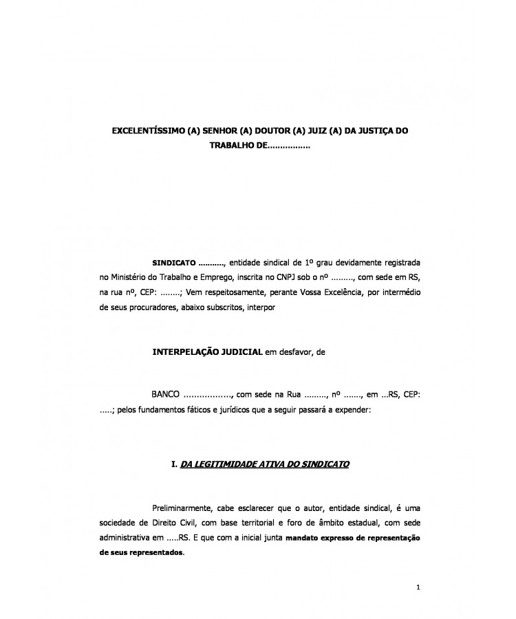 Inicial. Ação de Interpelação Judicial. Bancário. Pagamento de Horas Extras 7 e 8 horas para Gerente Adjunto e Gerente Geral com Função Gratificada.