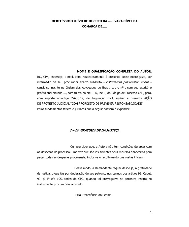 Inicial. Protesto Judicial. Furto de documentos.