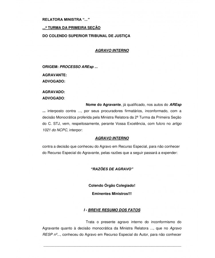Agravo Interno para o STJ contra decisão que não admitiu Agravo e Negou conhecimento ao Recurso Especial do Autor.