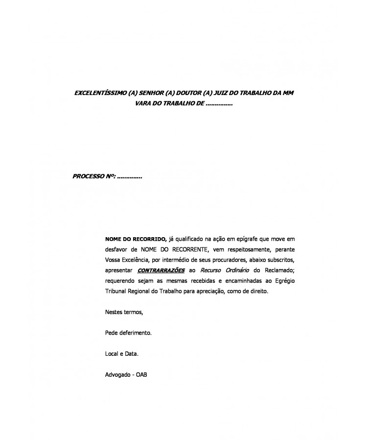 Contrarrazões à Recurso Ordinário da Reclamada. Divisor 150.