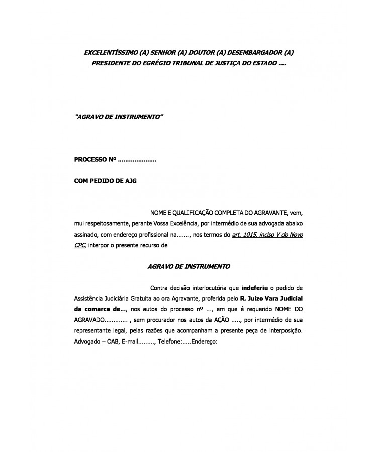 Agravo de Instrumento do Autor contra decisão Interlocutória que Indeferiu o pedido de Justiça Gratuita.