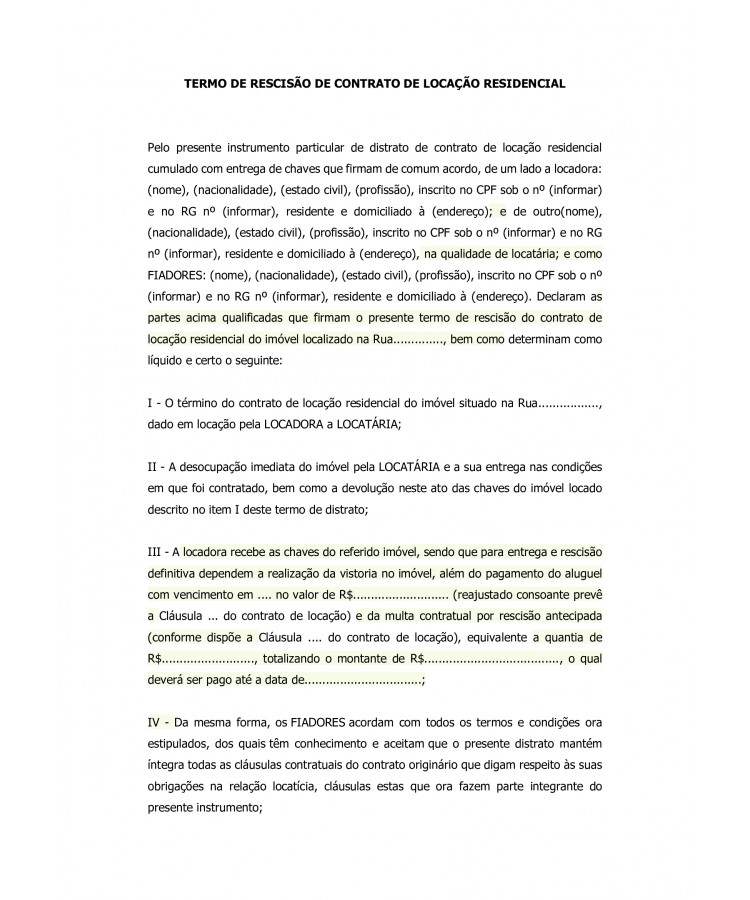 Termo de Rescisão de Contrato de Locação Residencial.