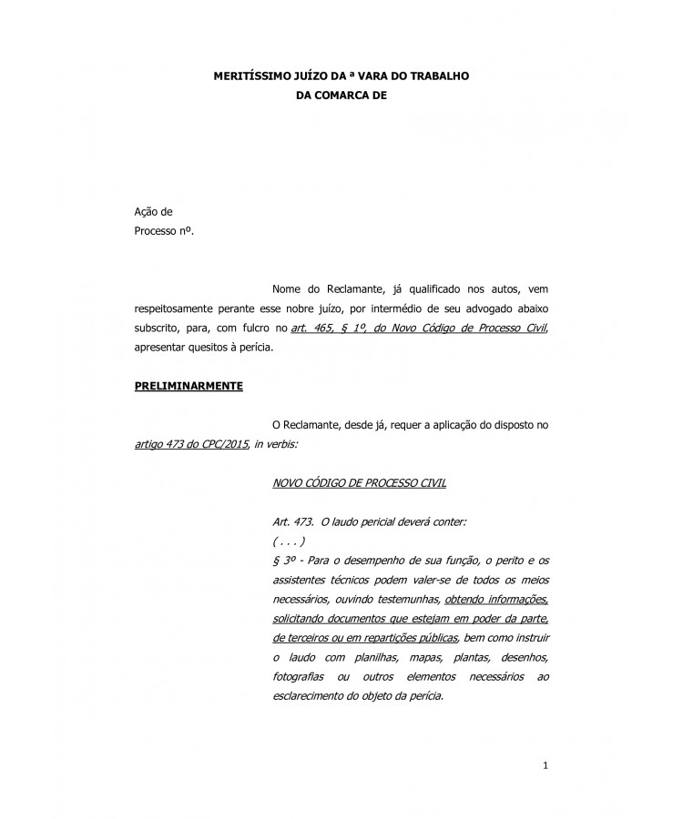 Quesitos à Perícia Médica Judicial.