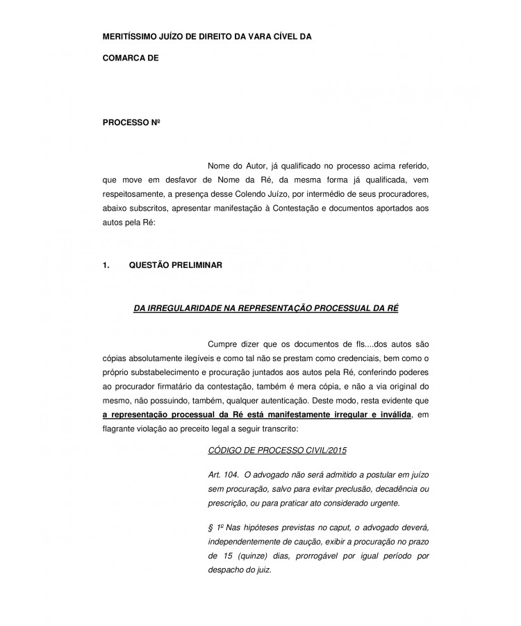 Réplica à Contestação. Inscrição Indevida. Cessão de Crédito irregular. Prescrição do Débito. Dano Moral.