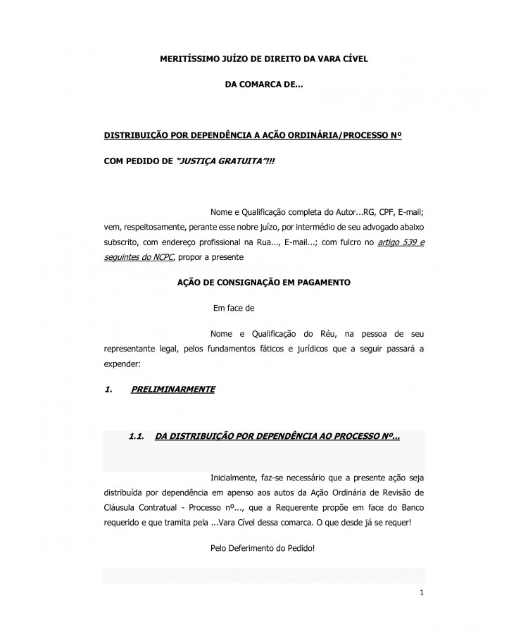 Inicial. Ação de Consignação em Pagamento de prestações referentes a Contrato de Arrendamento Mercantil.