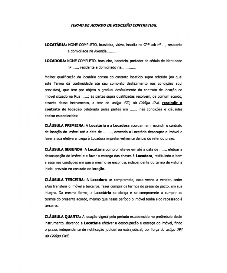 Termo de Rescisão Contratual Locação.