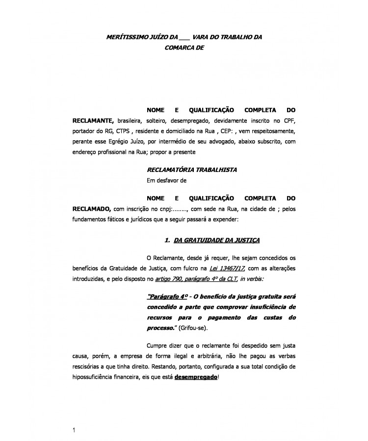 Inicial. Reclamatória Trabalhista do Reclamante. Reconhecimento de Vínculo de Emprego. Horas Extras jornada superior as 44h semanais. Horas Extras Intrajornada. Horas Extras Domingos e Feriados.