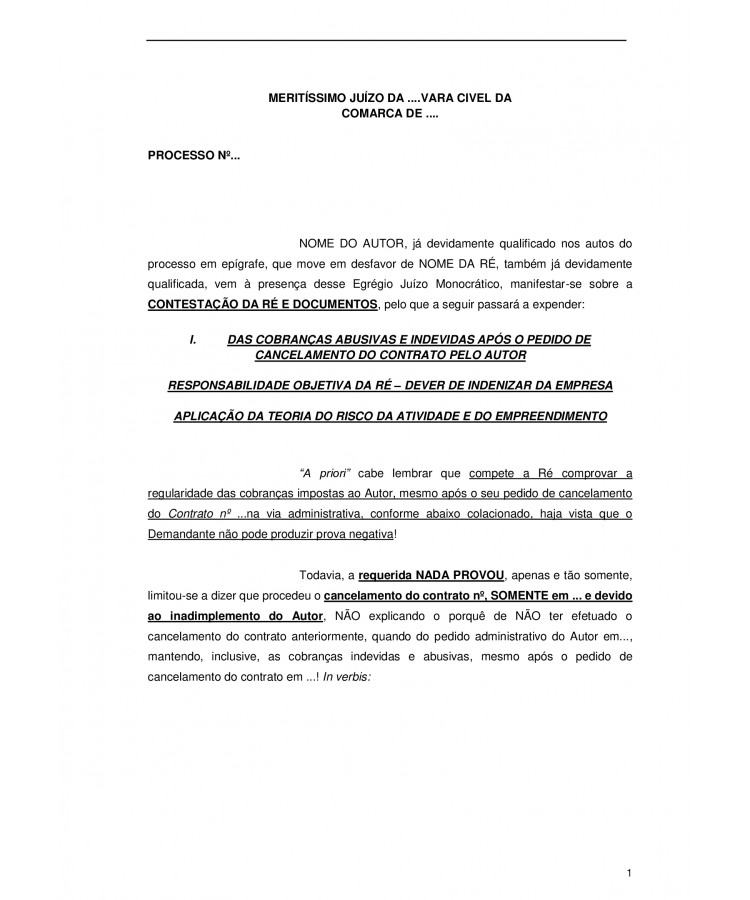 Réplica à contestação. Consumidor. Serviços Cancelados. Cobrança Indevida.