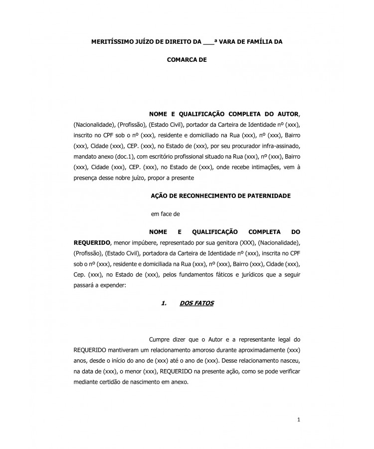 Inicial. Reconhecimento de Paternidade.