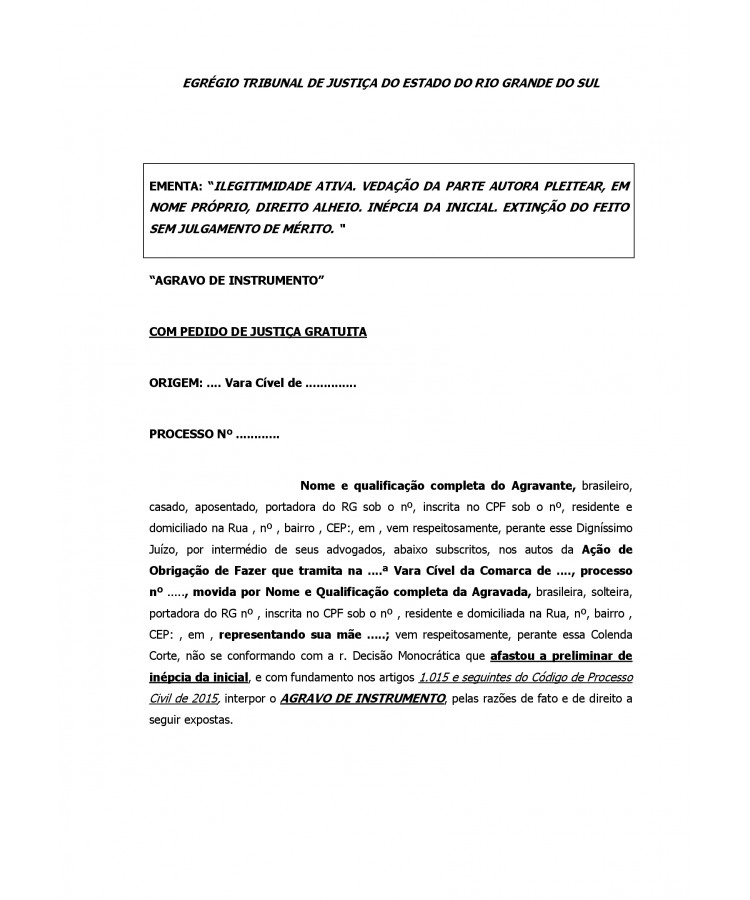 Agravo de Instrumento contra Decisão que afastou preliminar de Inépcia da Inicial.