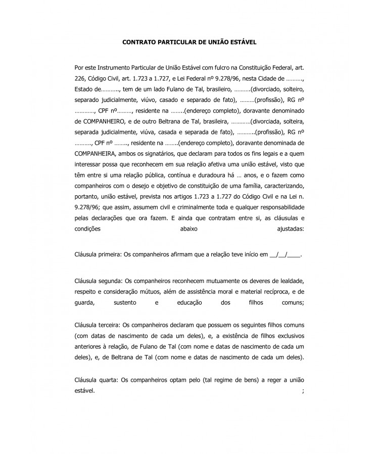 Contrato Particular de União Estável.