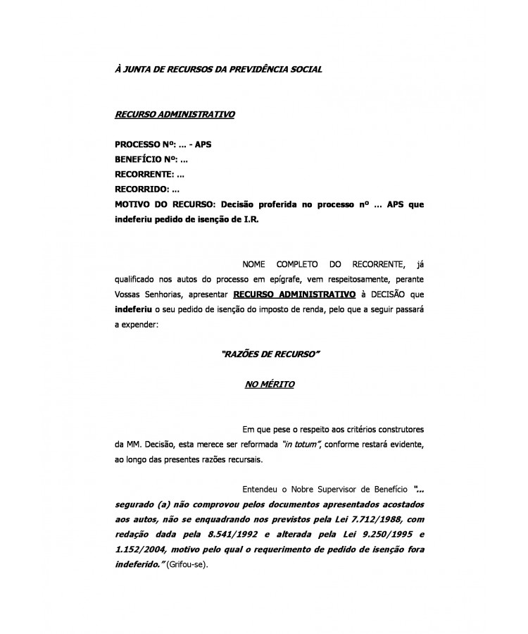 Recurso Administrativo contra o INSS.
