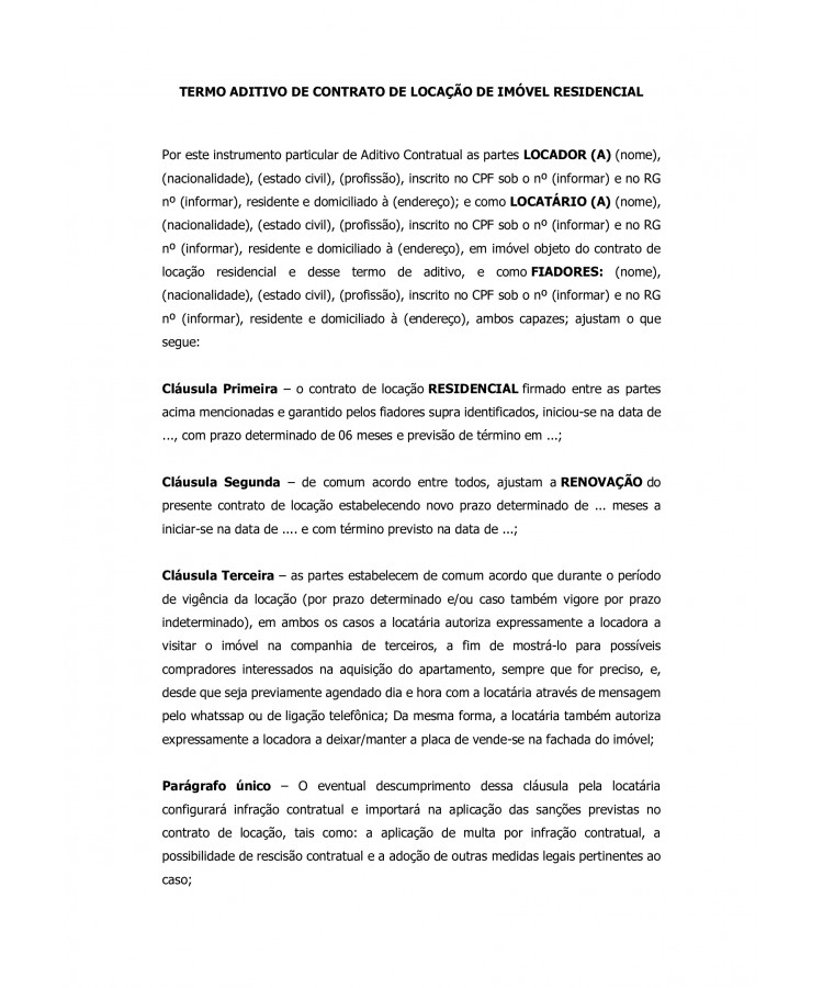 Termo Aditivo de Contrato de Locação Residencial.