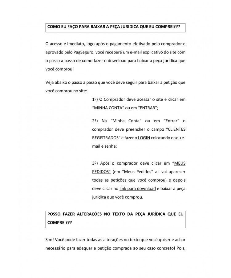 Instruções para Baixar no Site a petição que você comprou.