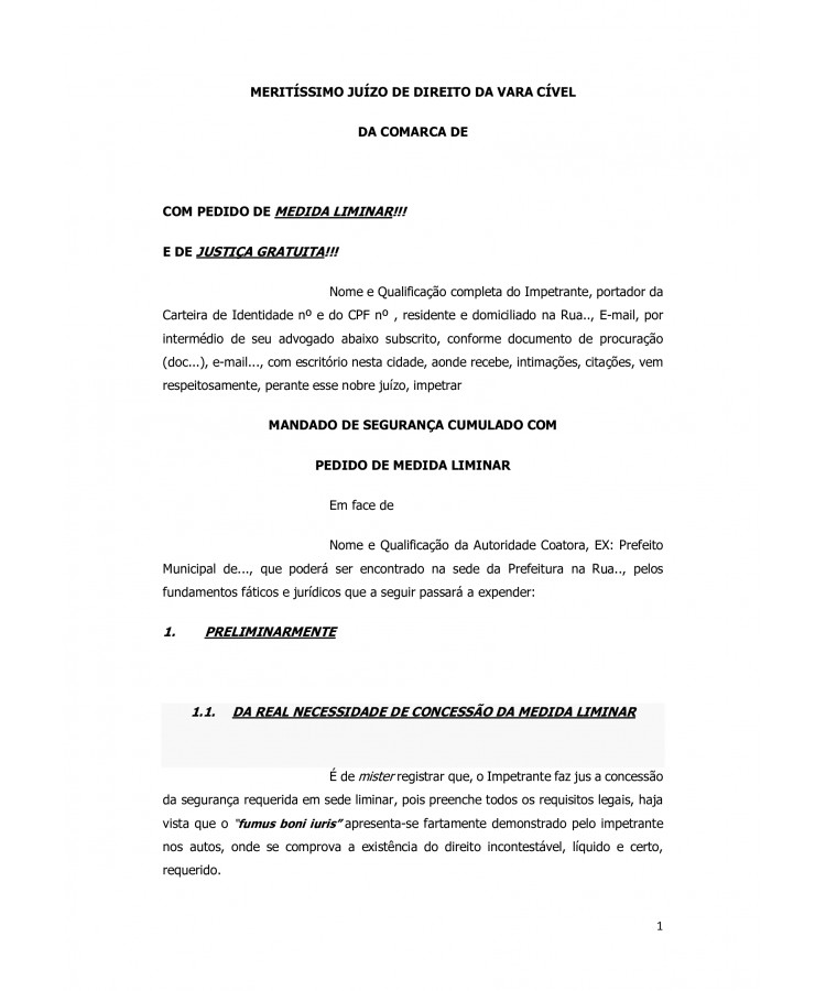 Inicial. Mandado de Segurança contra Prefeito Municipal. Servidor Público Estável. Reintegração no cargo. Demissão Ilegal. Nulidade do Processo Administrativo Disciplinar.