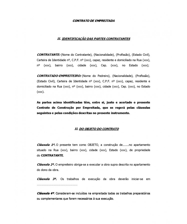 Contrato Particular de Empreitada.