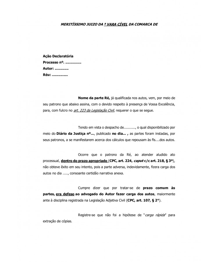 Petição para Restituição de Prazo Processual.