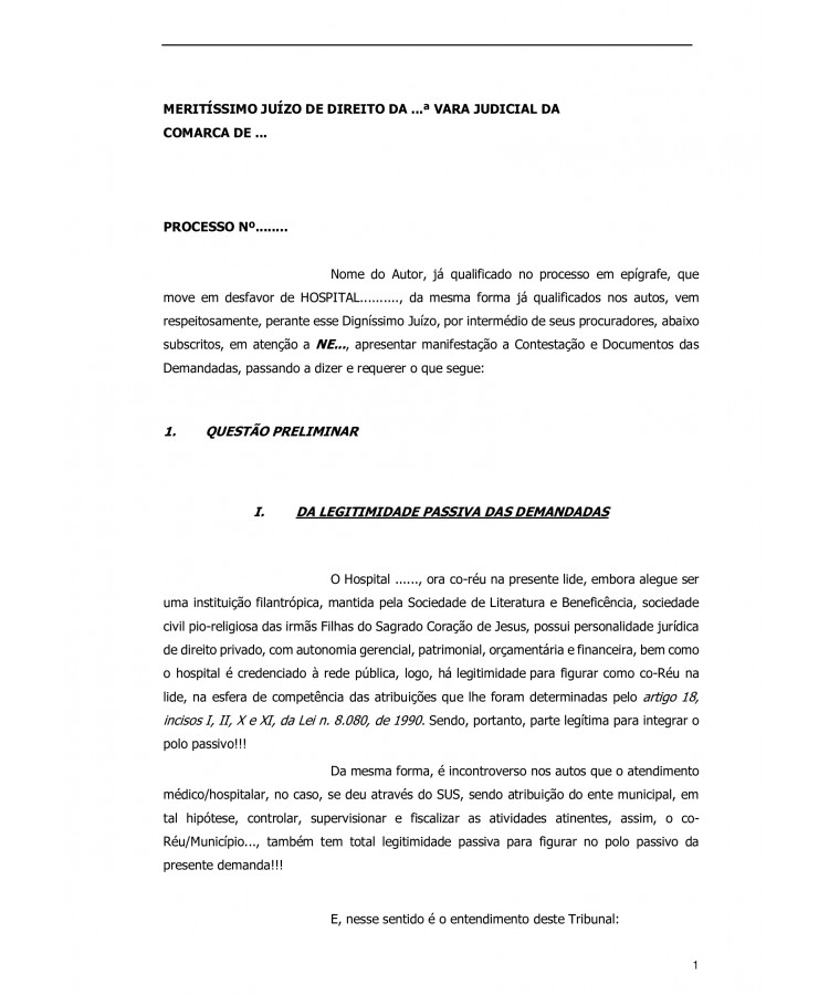 Réplica à Contestação do Hospital. Erro Médico. Aspiração de Mecônio pelo feto. Líquido meconial e Hipóxia Fetal. Bolsa Rota com Mecônio.