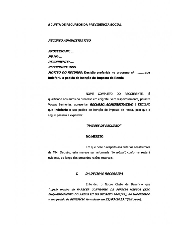 Recurso Administrativo à Previdência Social. Isenção de Imposto de Renda. Cardiopatia Grave.