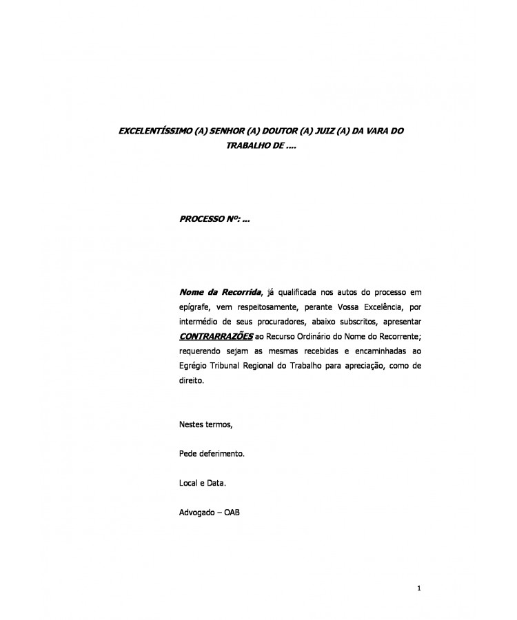 Contrarrazões à Recurso Ordinário da Reclamada. Desvio de Função. Horas Extras. Remuneração Variável. Indenização uso de veículo próprio. Quebra de Caixa. Risco de Vida.